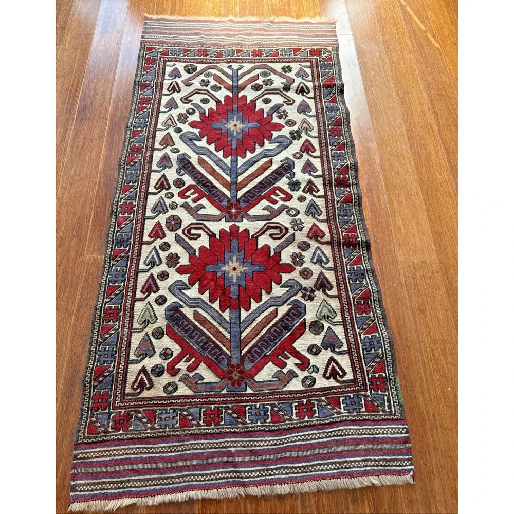 Kilim Wool‎ Foot Runner Caucasian Flatweave Rug Boho Decor 74 x 35 in